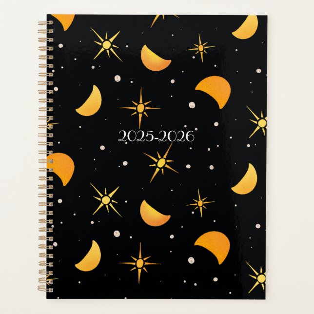 Stars & Moons Black Noir Custom Text Planner (Front)