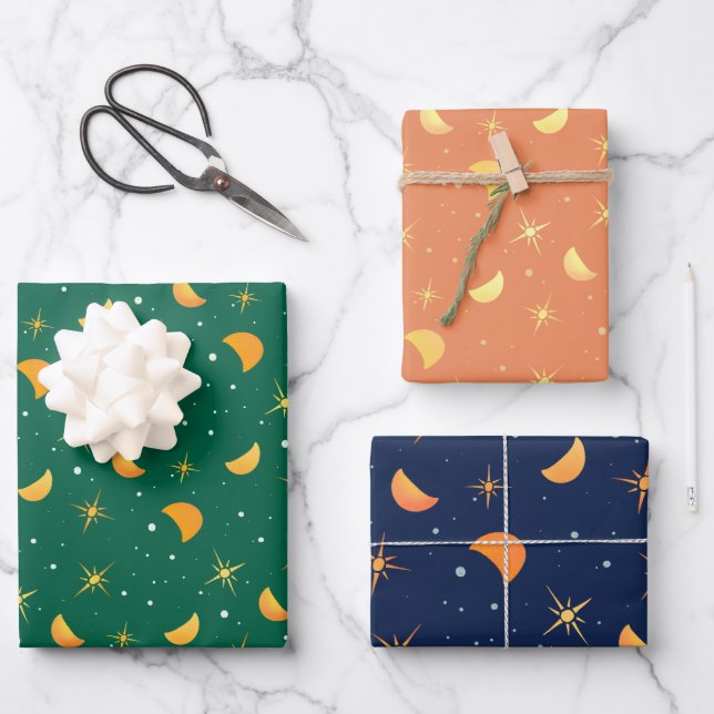 Stars & Moons Gift Wrapping Paper - Designs Set 2 (Front)