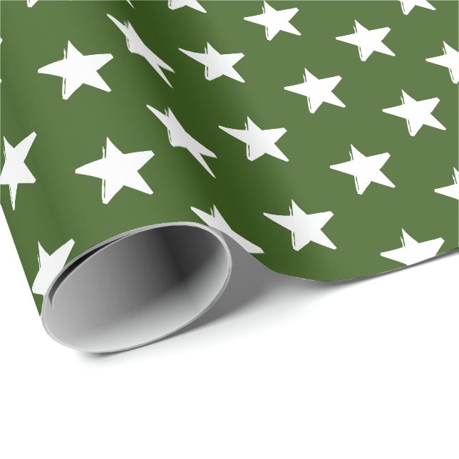 Stars moss green white pattern Holidays Christmas Wrapping Paper (Roll Corner)