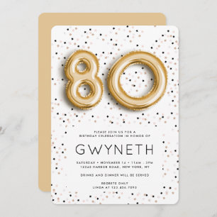 Stars n Gold Foil Balloon Type 80th Birthday Invitation