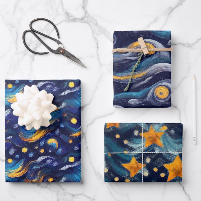 Stars Night Sky Birthday Wrapping Paper Sheet (Front)