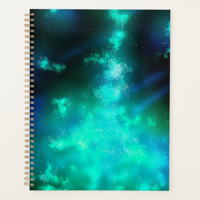 Stars Night Sky Midnight Emerald Green Milky Way Planner (Front)