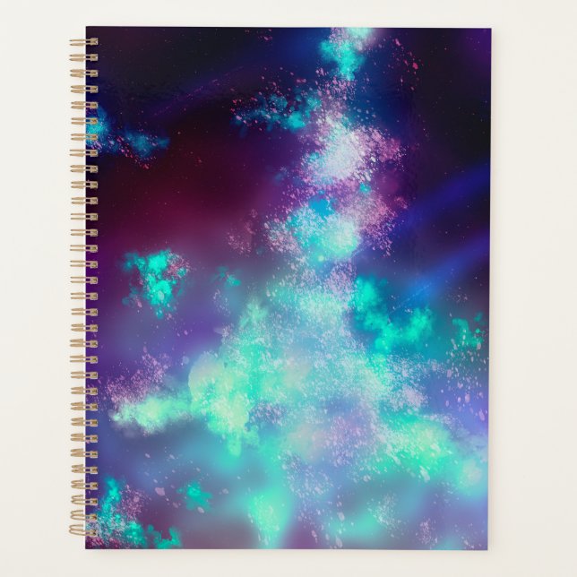Stars Night Sky Midnight Purple Green Milky Way  Planner (Front)