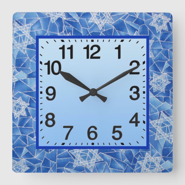 Stars of David Stained Glass Square Wall Clock (Front)
