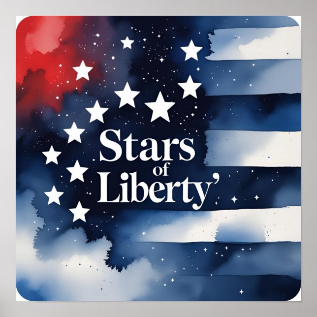 Stars of Liberty July 4th Watercolor Poster Print (Front)