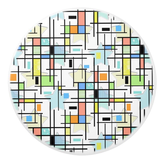 Stars on a chequered background.  ceramic knob (Front)