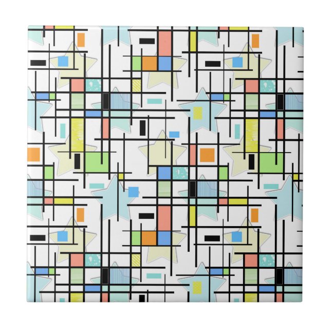 Stars on a chequered background.  ceramic tile (Front)