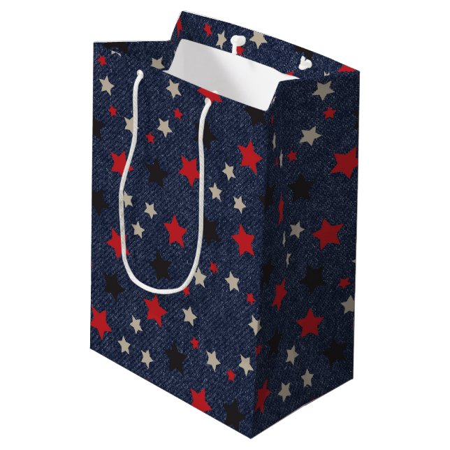 Stars On Blue Denim Medium Gift Bag (Back Angled)