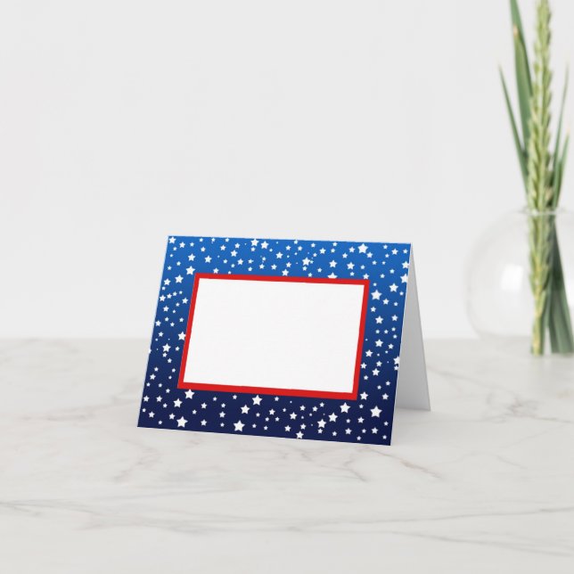 Stars on Blue Gradient & Red Border Note Card (Front)