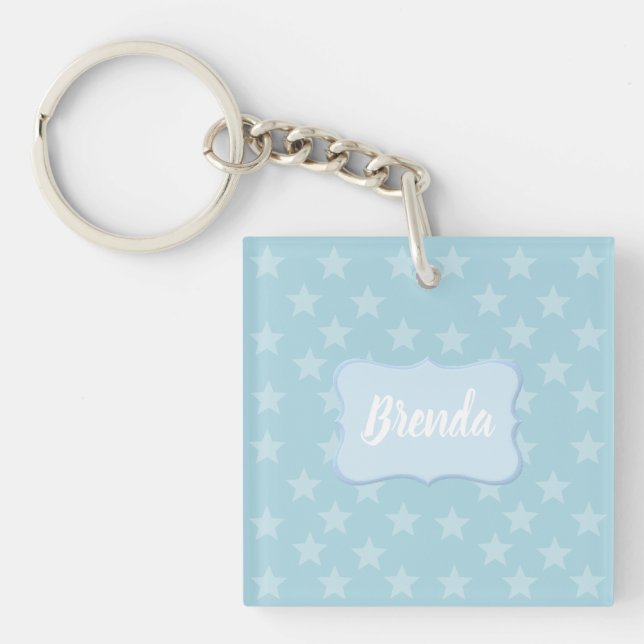 Stars on Blue Monogram or Name Custom Key Ring (Front)
