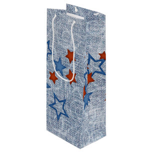 Stars on Denim Wine Gift Bag
