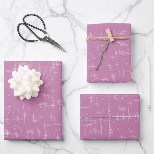 Stars on Pink Background Wrapping Paper Flat Sheet (Front)