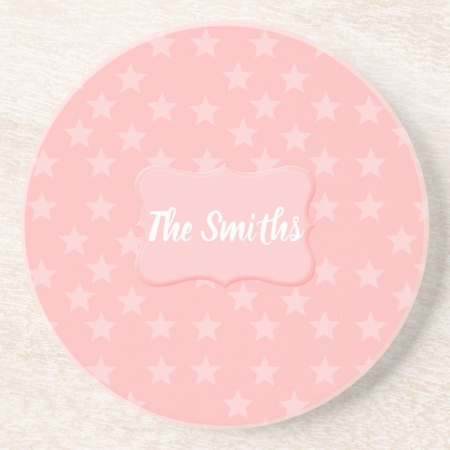 Stars on Pink Monogram or Name Custom Coaster (Front)