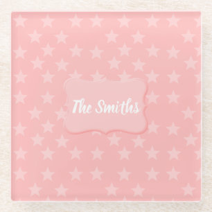 Stars on Pink Monogram or Name Custom Glass Coaster