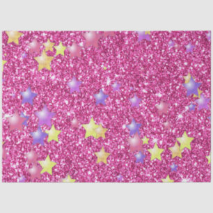 Stars on sparkling glitter print,pink tissue paper