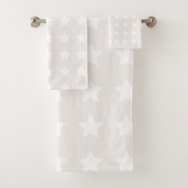 Stars Pattern Minimalist Soft Beige Neutral Bath Towel Set (Insitu)