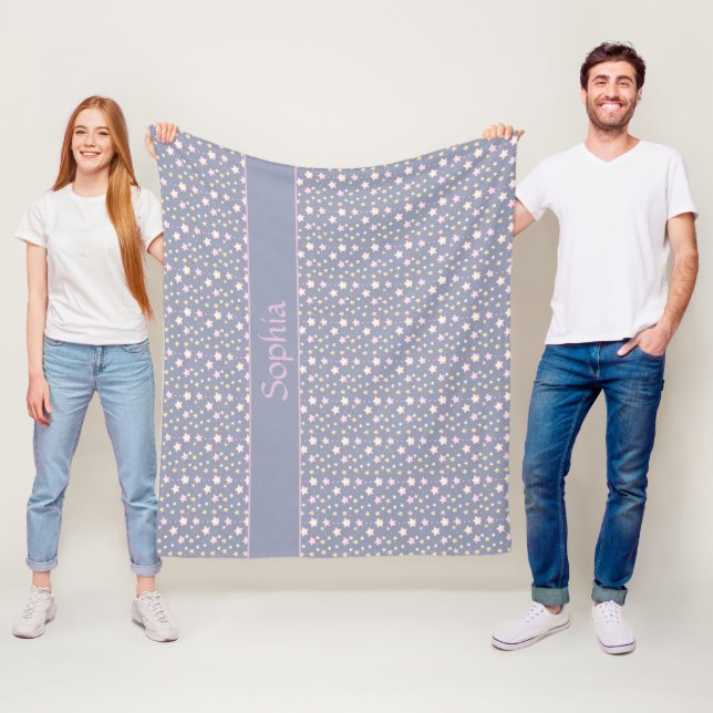 Stars pattern pink gray fleece blanket (In Situ)