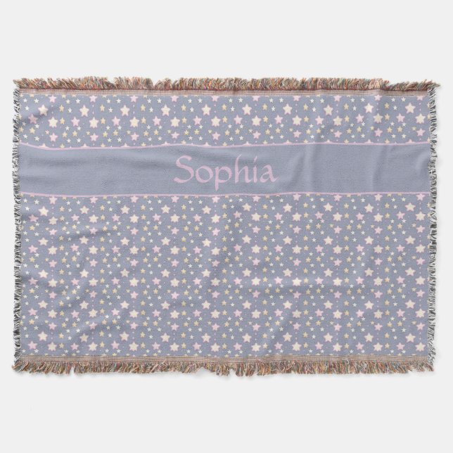 Stars pattern pink gray throw blanket (Front)