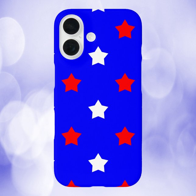 Stars Pattern Red White Blue Background Case-Mate iPhone Case (A phone case with a pattern of red and white stars on a blue background)