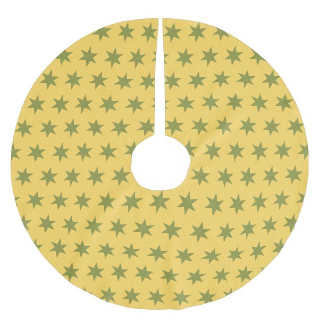 Stars Pattern Trending Colours Gold Green Yellow Brushed Polyester Tree Skirt (Front)