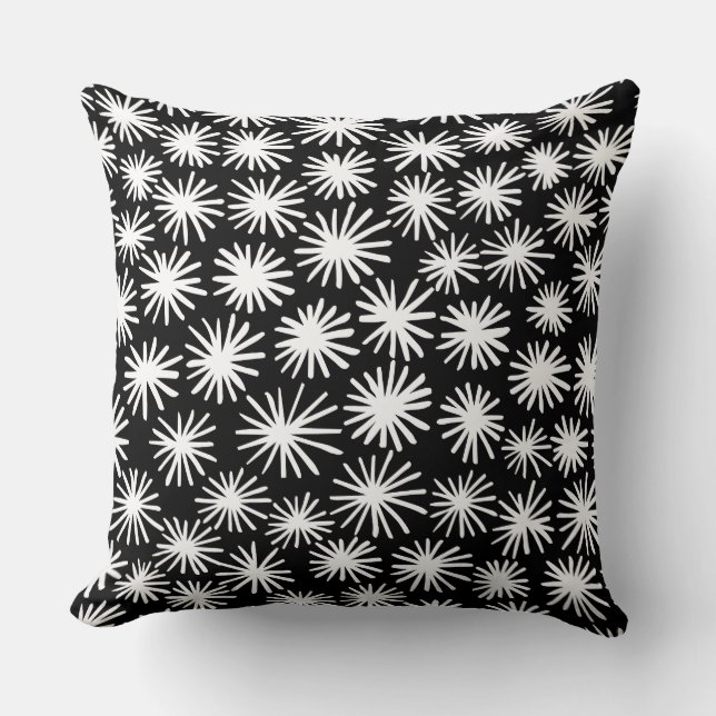 Stars Pattern - White on Black Cushion (Front)