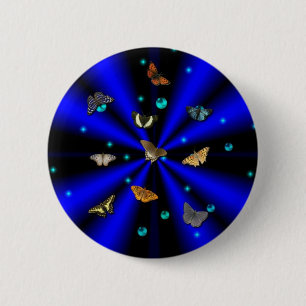 Stars, Pearls and Butterfly on black and blue 6 Cm Round Badge