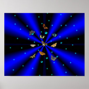 Stars, Pearls and Butterfly on black and blue Poster