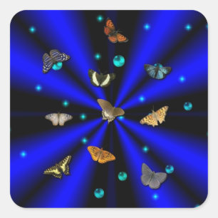 Stars, Pearls and Butterfly on black and blue Square Sticker