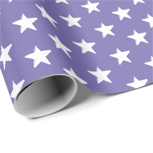 Stars periwinkle purple and white pattern modern wrapping paper
