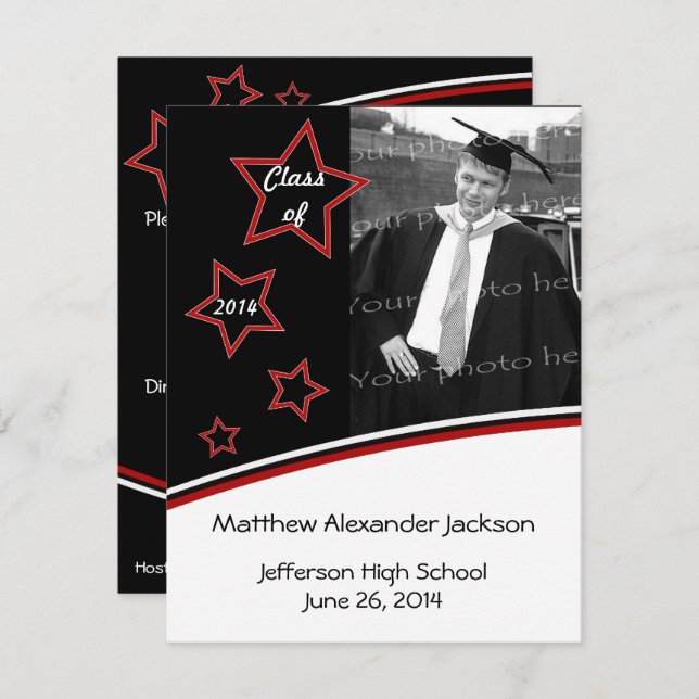 Stars Photo Graduation Party Invite, Black and Red Invitation (Front/Back)