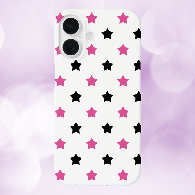 Stars Pink Black Pattern White Background Case-Mate iPhone Case (A phone case with a pattern of pink and black stars)