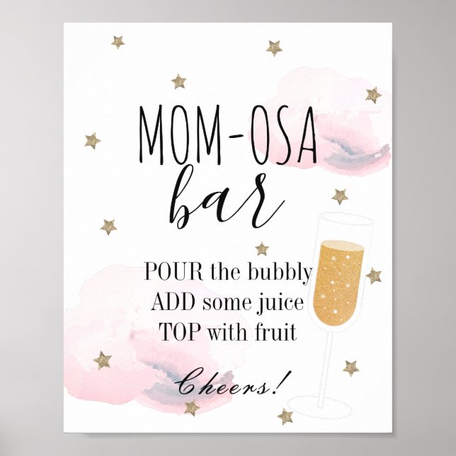 Stars & Pink Clouds Baby Shower Mum-osa Bar Poster (Front)