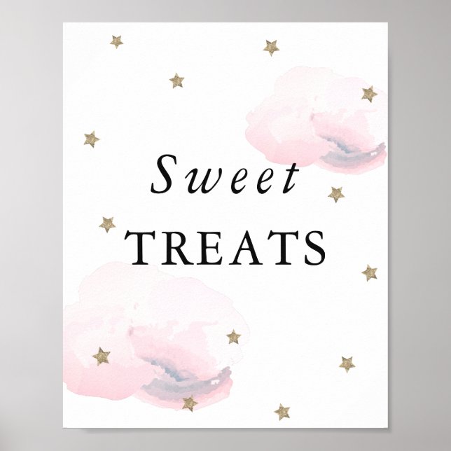 Stars & Pink Clouds Baby Shower Sweet Treats Sign (Front)