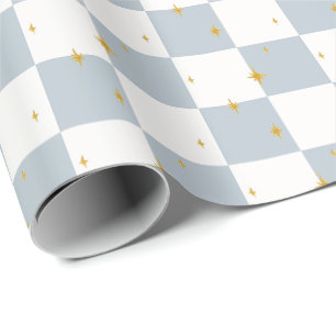 Stars plaid Check magical sage blue Wrapping Paper