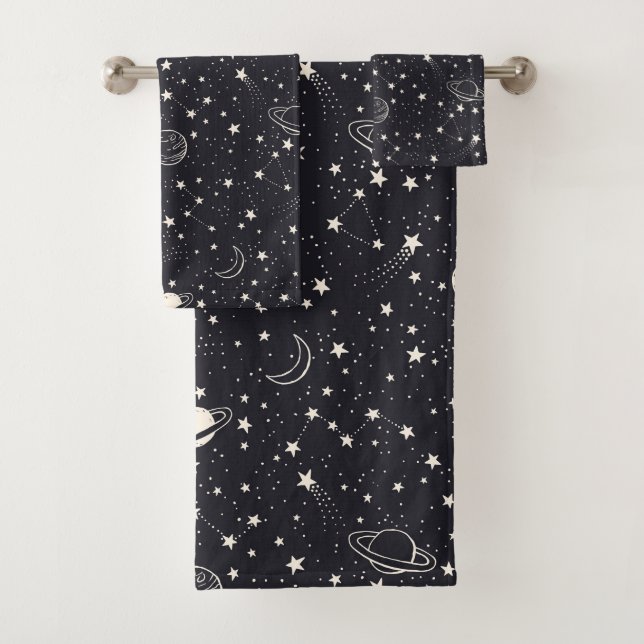 Stars & Planets Pattern Bath Towel Set (Insitu)