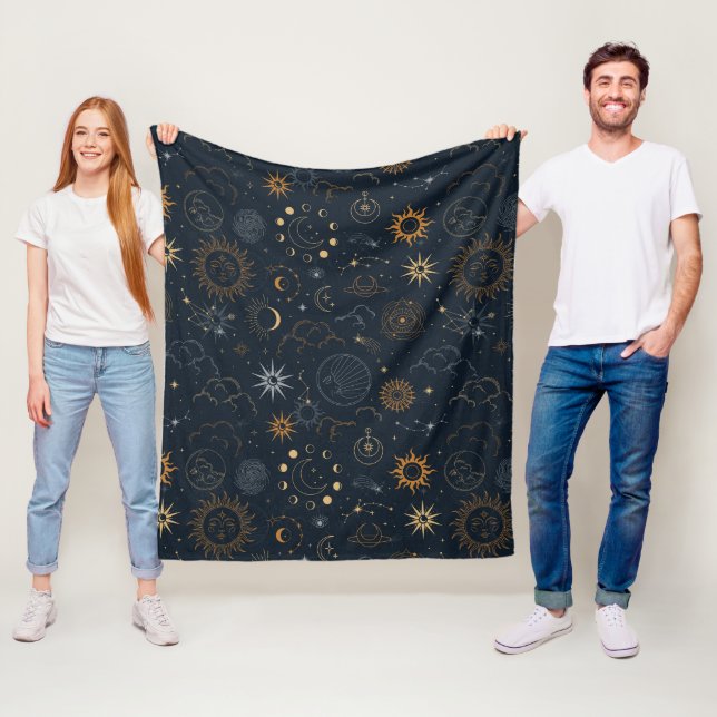 Stars & Planets Pattern Fleece Blanket (In Situ)