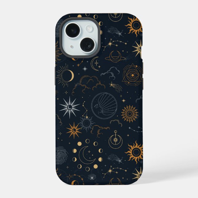 Stars & Planets Pattern iPhone 15 Case (Back)