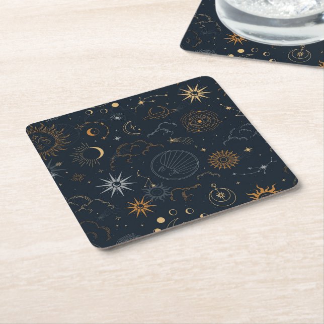 Stars & Planets Pattern Square Paper Coaster (Angled)