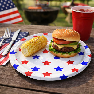 Stars Red and Blue Patriotic Pattern Paper Plate