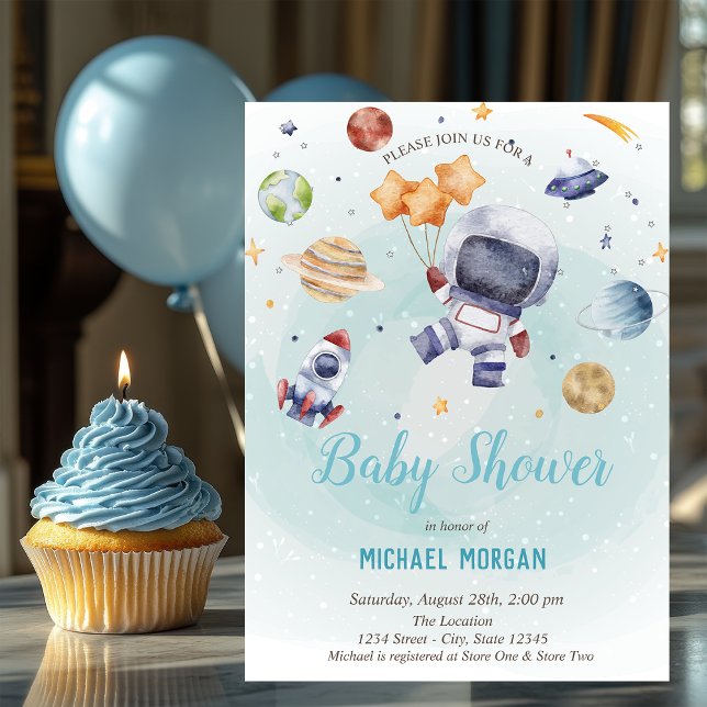 Stars,Rocket,Astronaut Space Baby Shower  Invitation (Creator Uploaded)