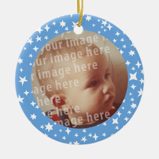 Stars Round Photo Frame Ceramic Ornament (Front)