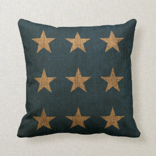 Stars Rustic Blue and Natural Cushion