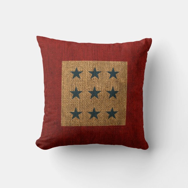 Stars Rustic Blue and Red Cushion (Front)