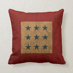 Stars Rustic Blue and Red Cushion
