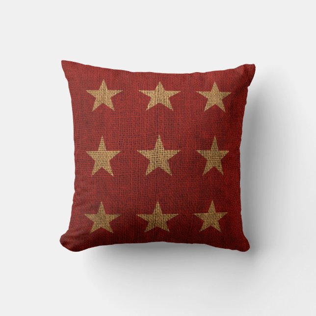 Stars Rustic Red and Natural Cushion (Front)