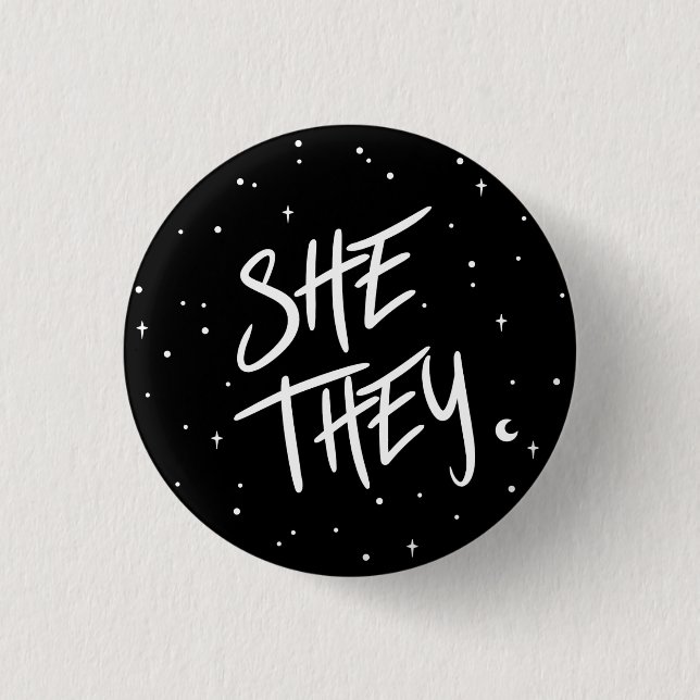 Stars She/They Pronouns  3 Cm Round Badge (Front)