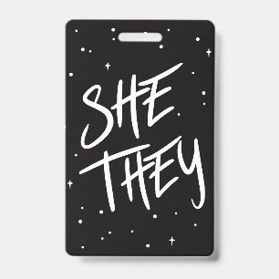 Stars She/They Pronouns ID Badge