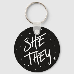 Stars She/They Pronouns Key Ring