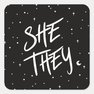 Stars She/They Pronouns Square Sticker