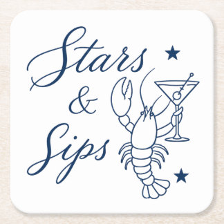 Stars & Sips America 250 Lobster Coastal Summer Square Paper Coaster